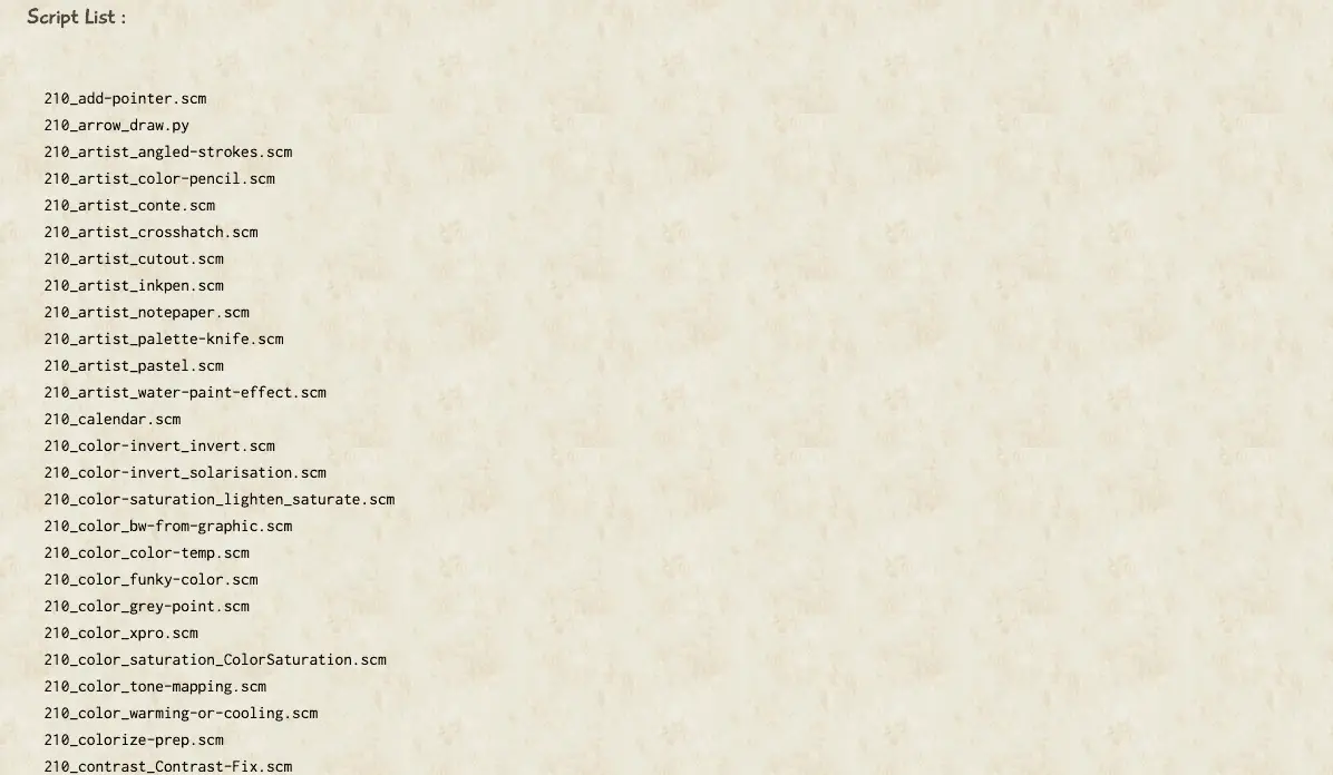 Captura de tela da lista de scripts incluídos no pacote.
