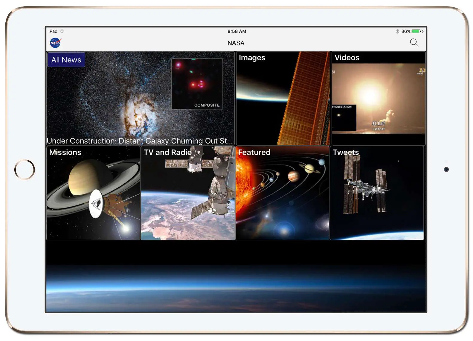 Aplicativo da NASA exibido em um iPad