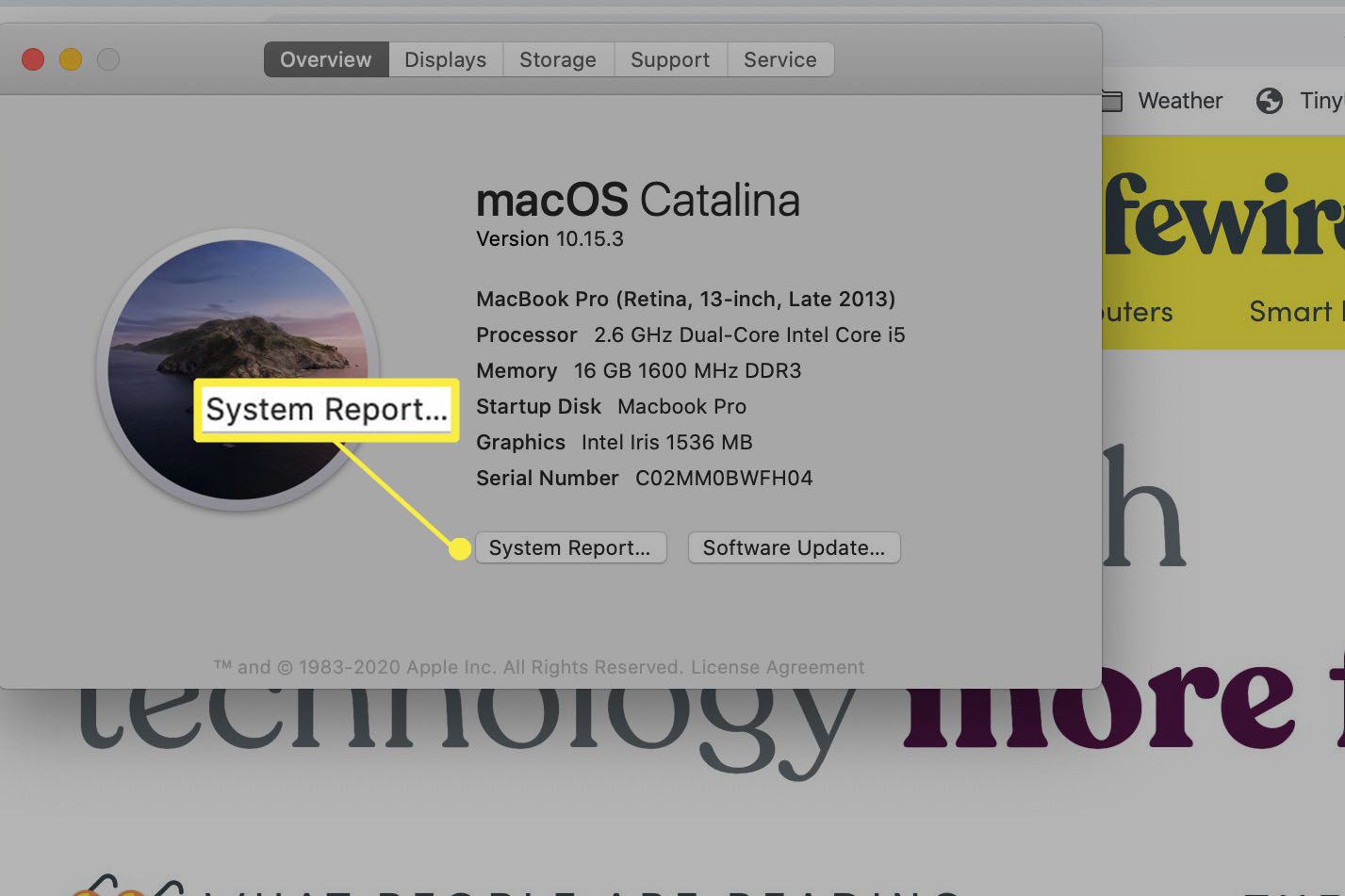 Relatório do sistema macOS