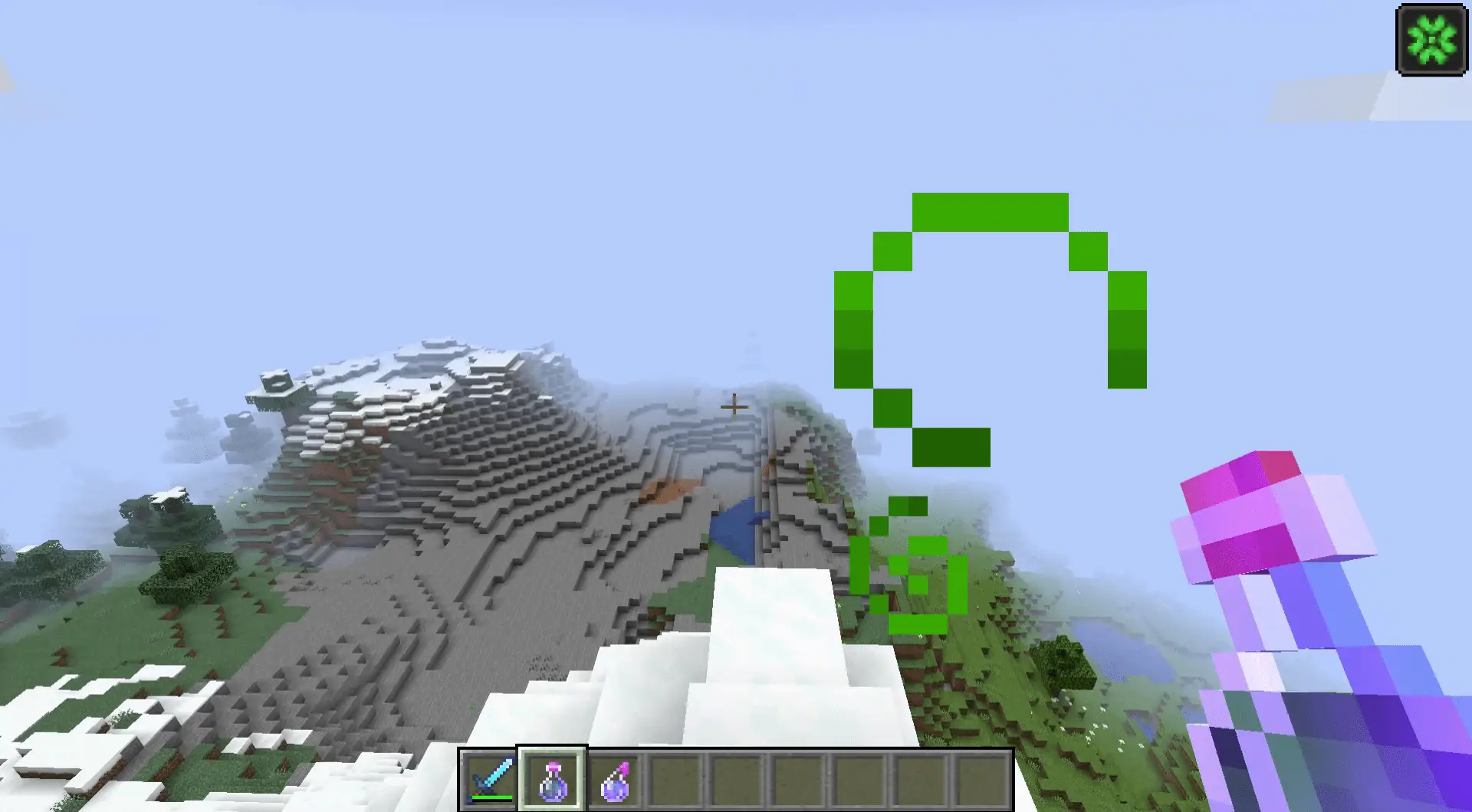 Uma captura de tela do efeito sorte no Minecraft.