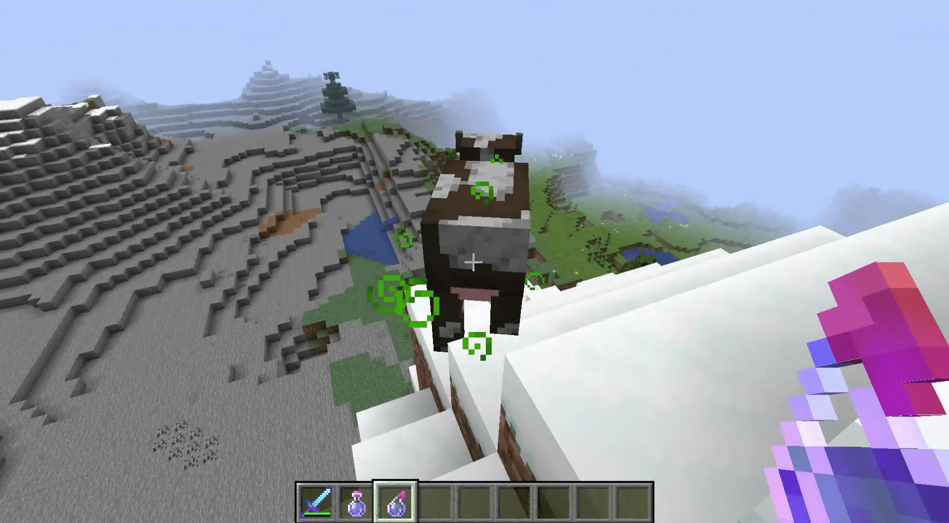 Uma vaca sortuda no Minecraft.