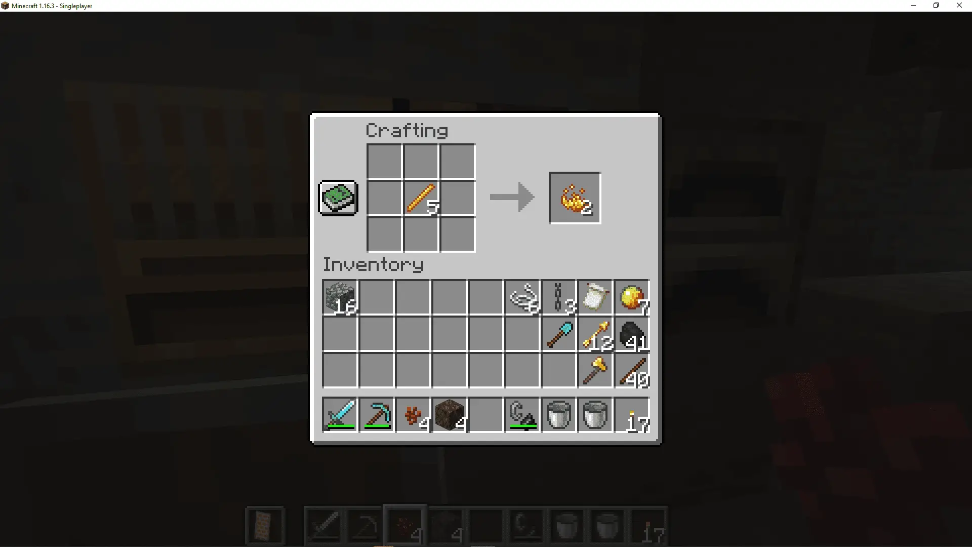 Uma captura de tela de fazer pó de chamas no Minecraft.