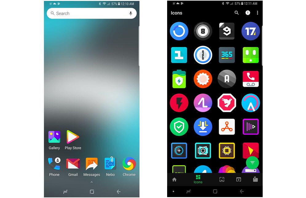 Capturas de tela do pacote de ícones Minty para Android.