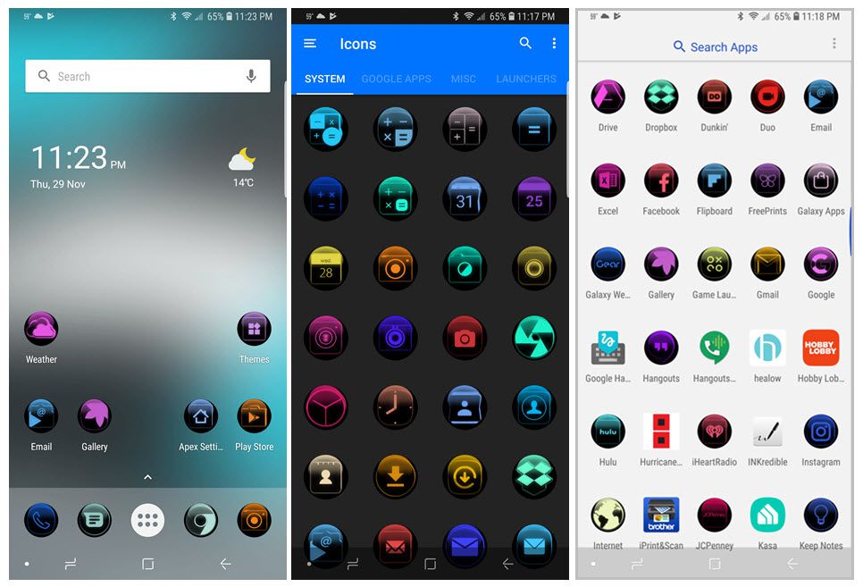 Capturas de tela do pacote de ícones do Colorful Glass Orb para Android.