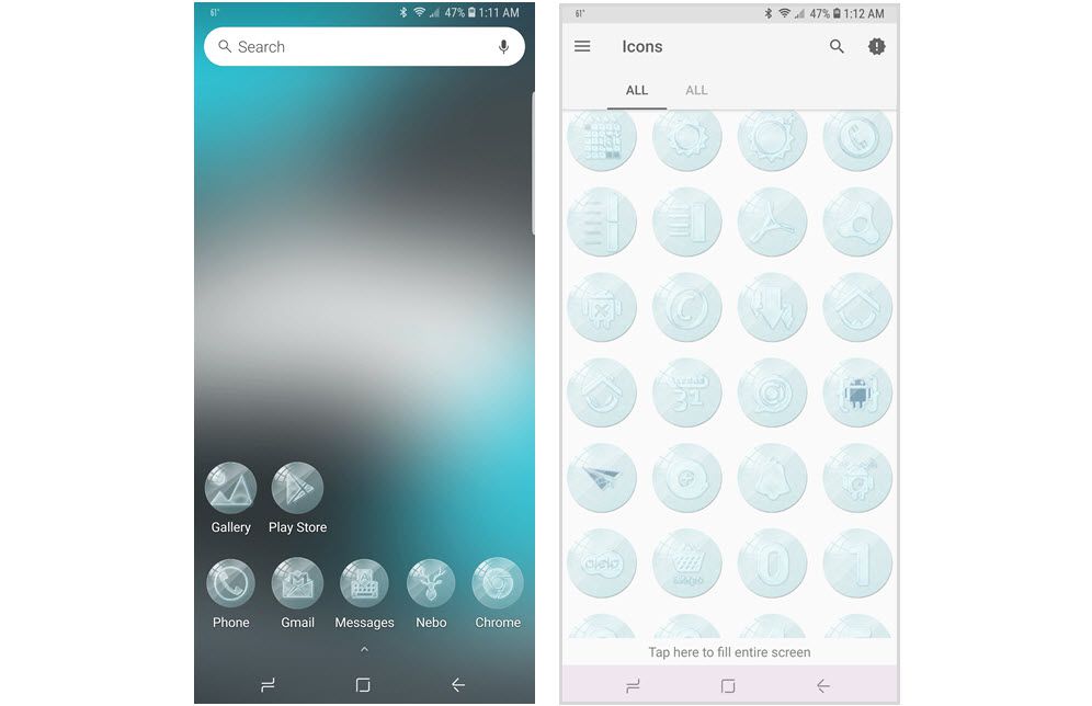 Capturas de tela do pacote de ícones tha-Glass para Android.