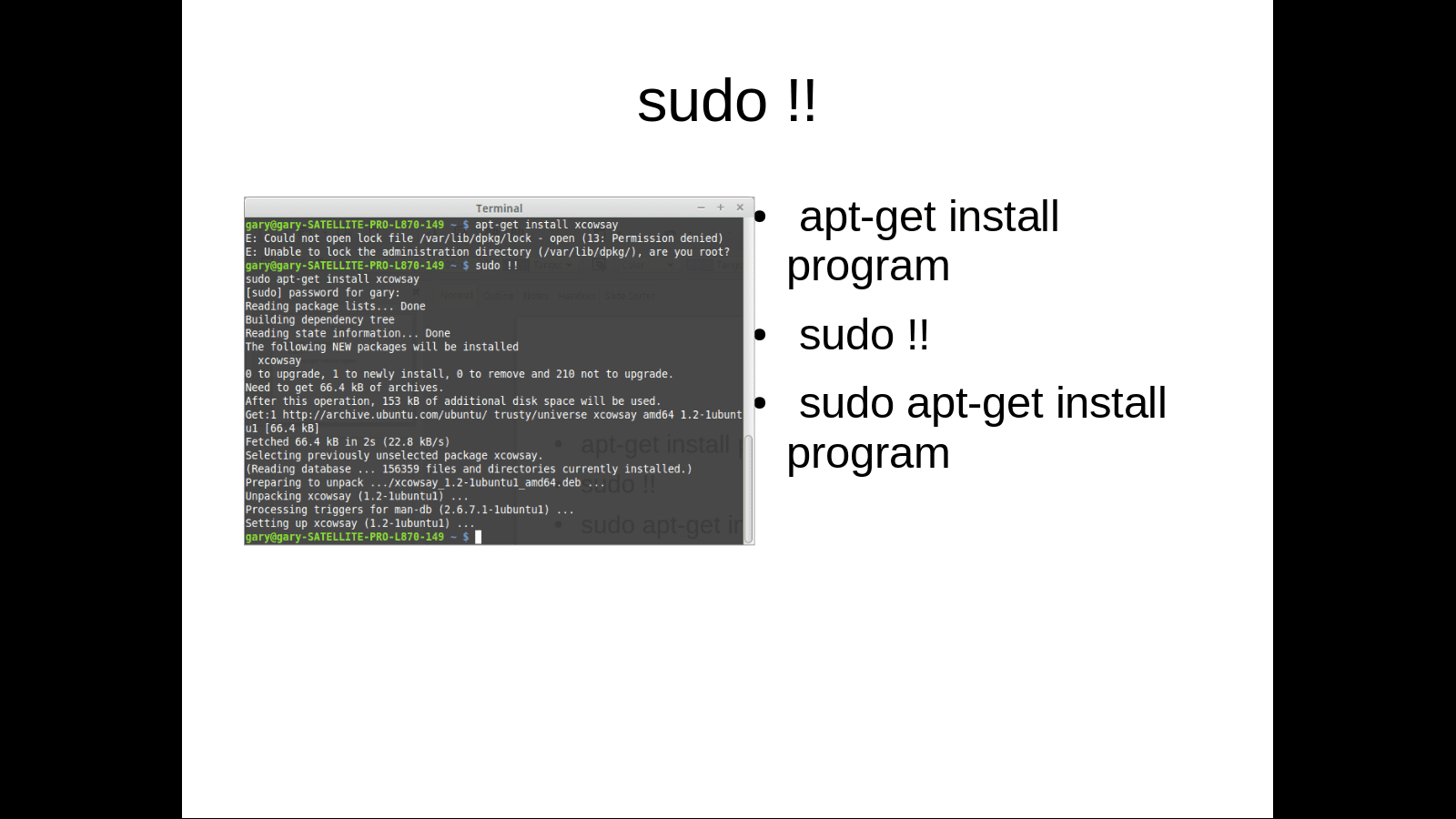 sudo !!  captura de tela do comando no Linux