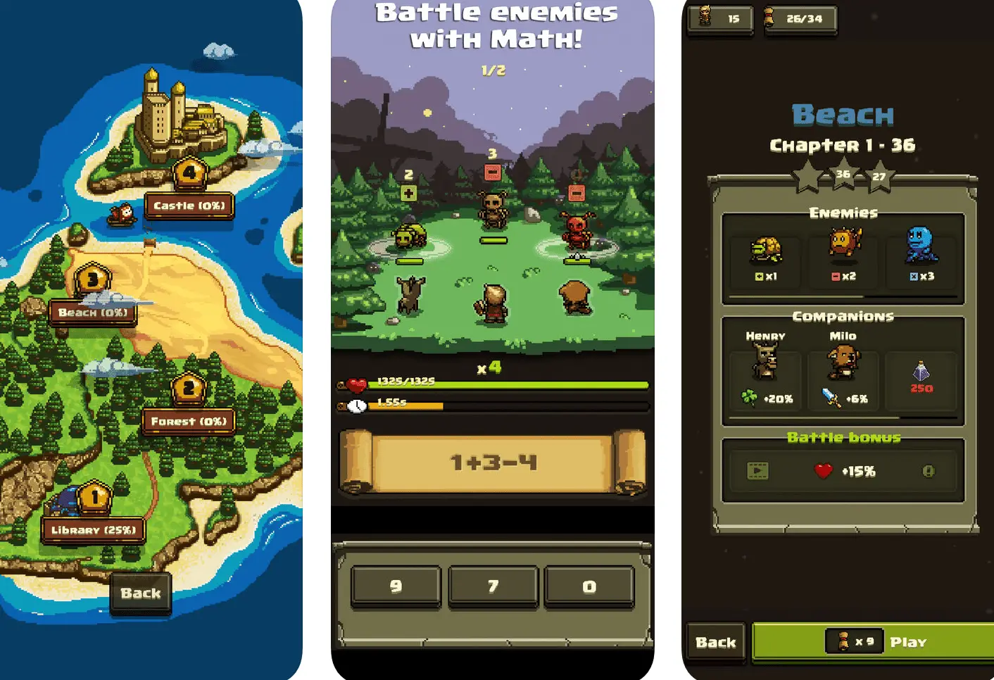 Captura de tela do jogo para iPhone, Math and Sorcery, da Crescent Moon Games