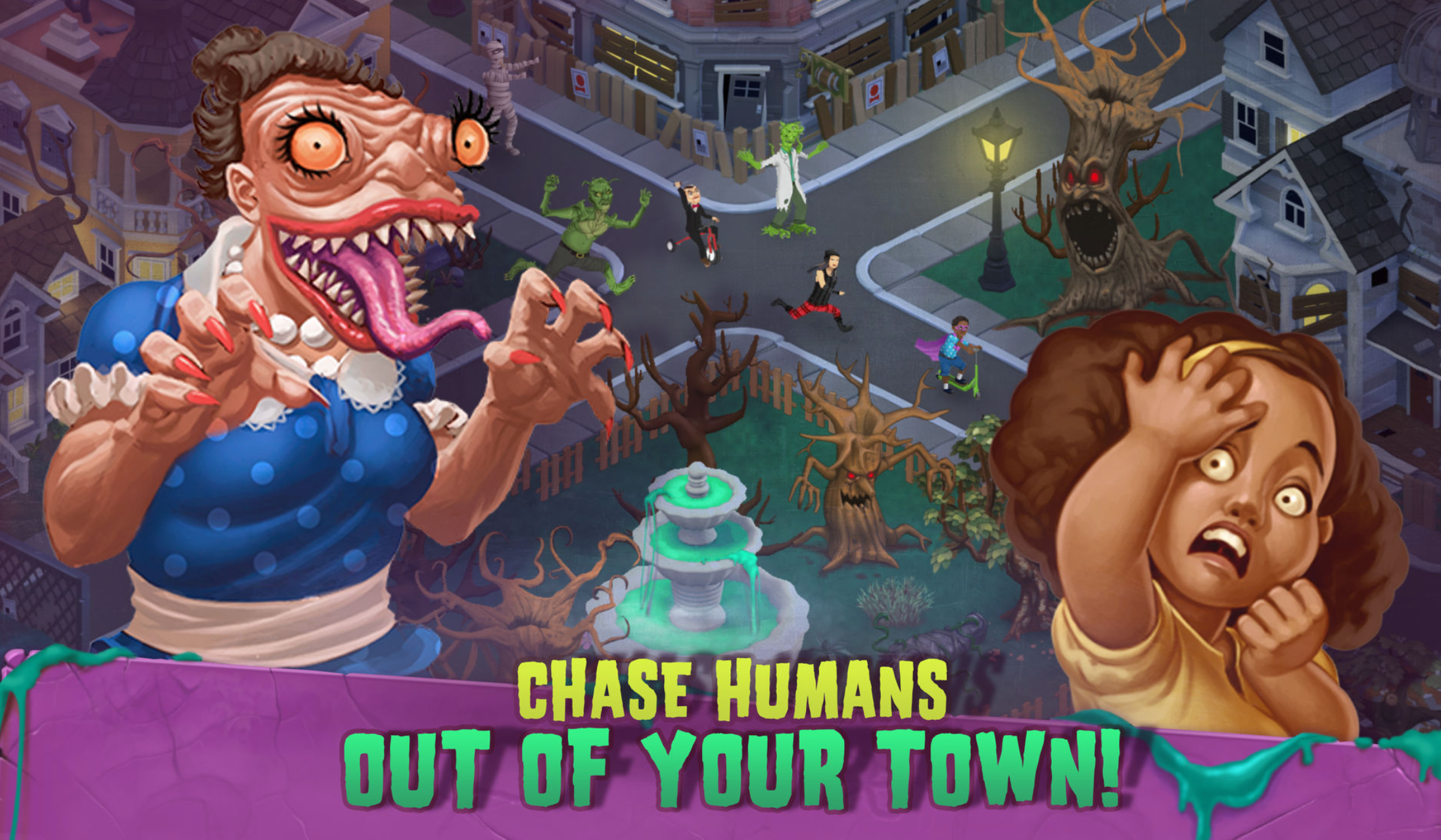 Captura de tela do jogo para iPhone, Goosebumps Horror Town, de PIXOWL INC.