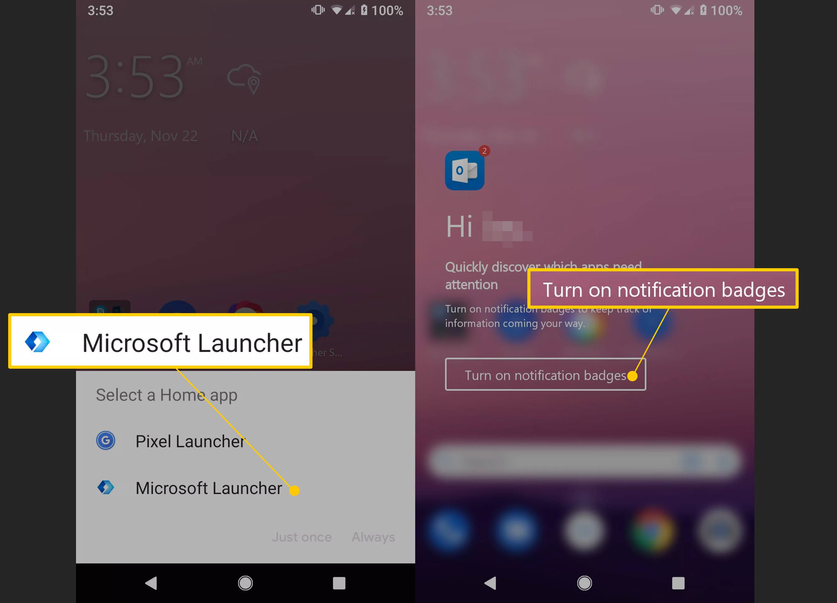 Microsoft Launcher, ative os emblemas de notificação no Android