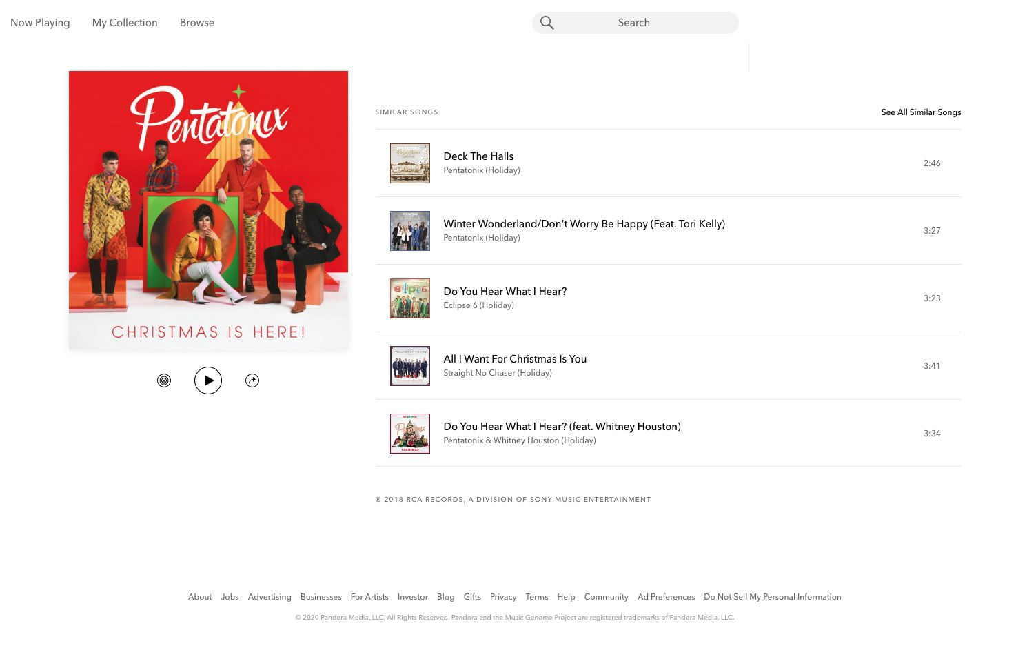 Pandora tem uma grande variedade de estações de músicas e listas de reprodução de Natal gratuitas