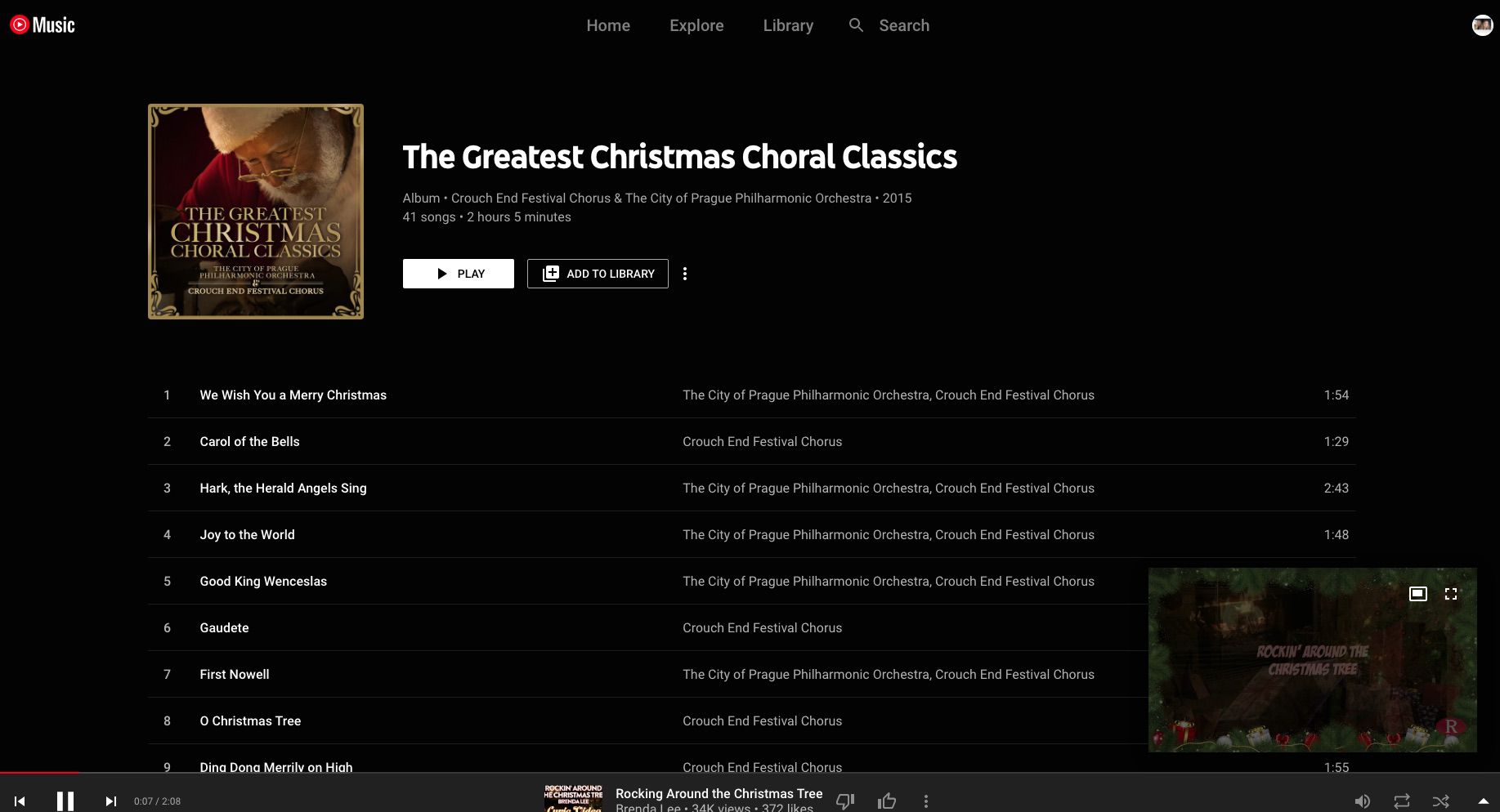 O YouTube Music oferece streaming gratuito de músicas e vídeos de Natal