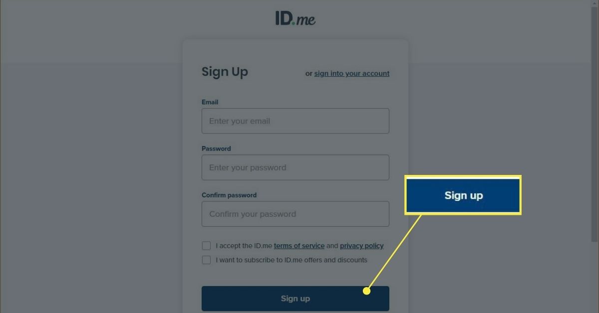 O processo de inscrição do ID.me.
