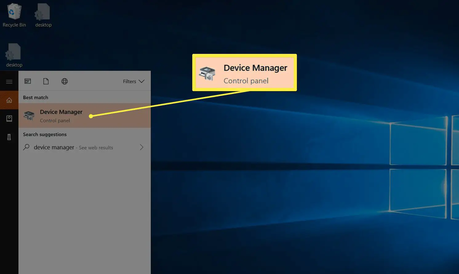 Painel de controle do gerenciador de dispositivos no Windows 10