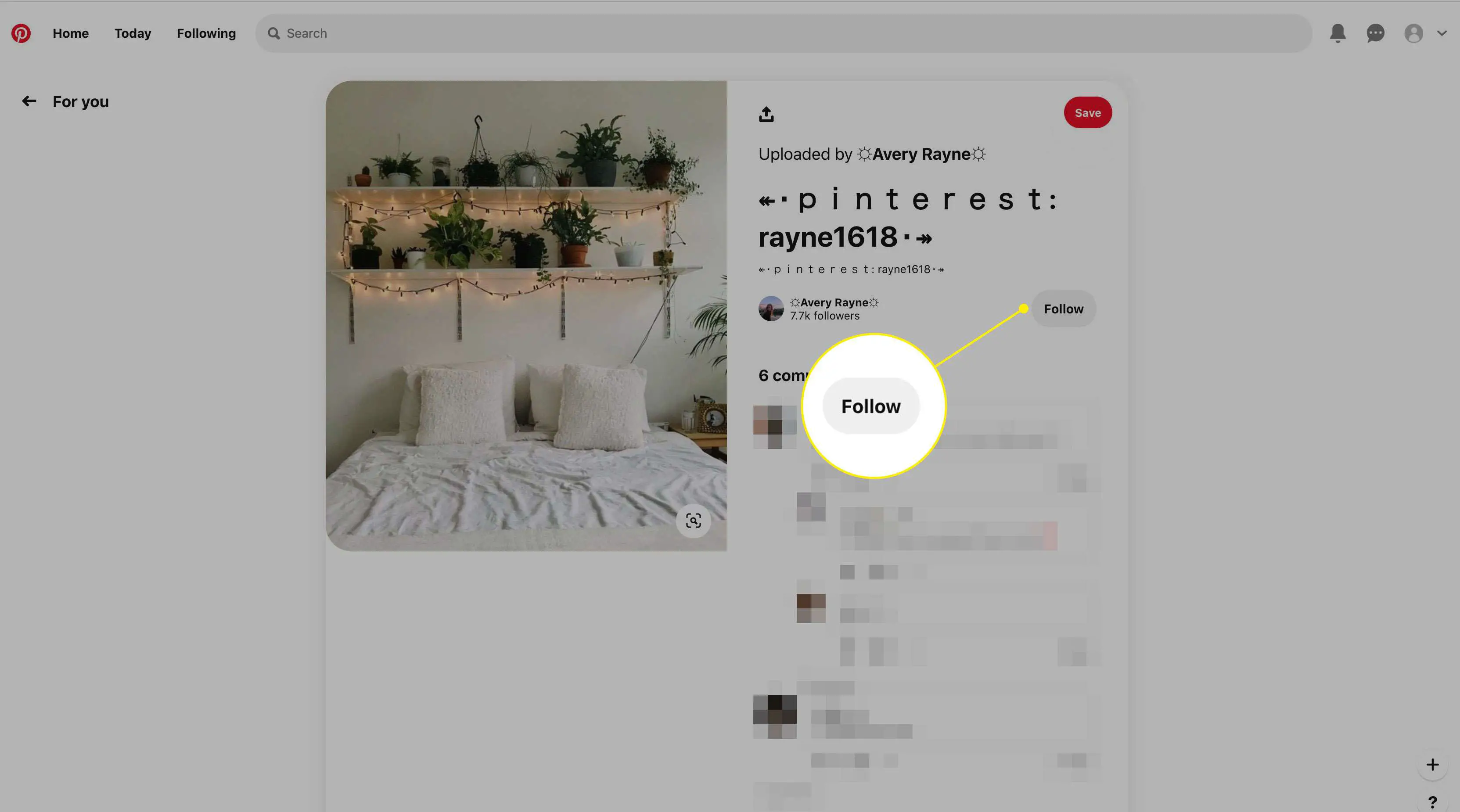 O botão Seguir no Pinterest