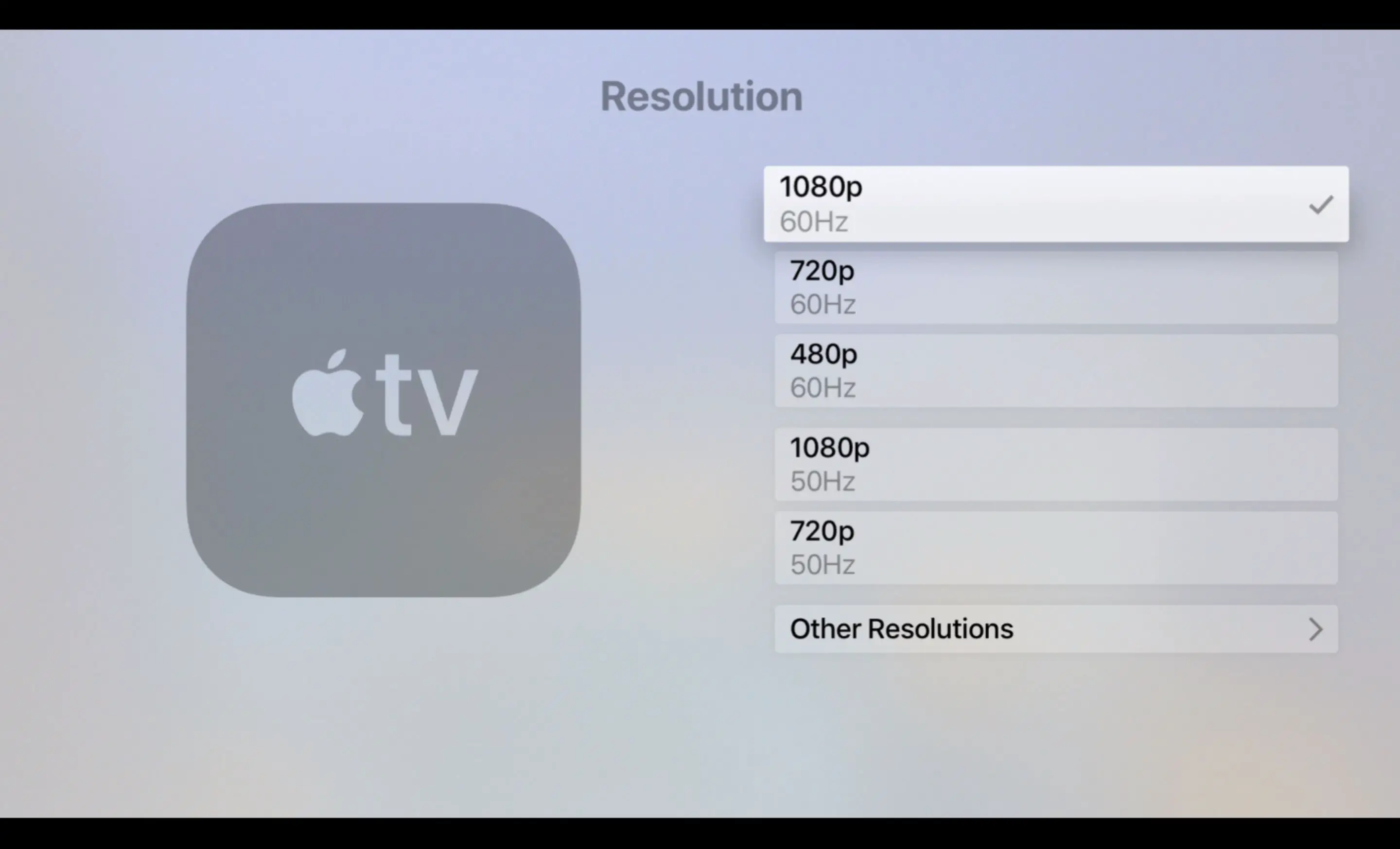 Tela de resolução na Apple TV