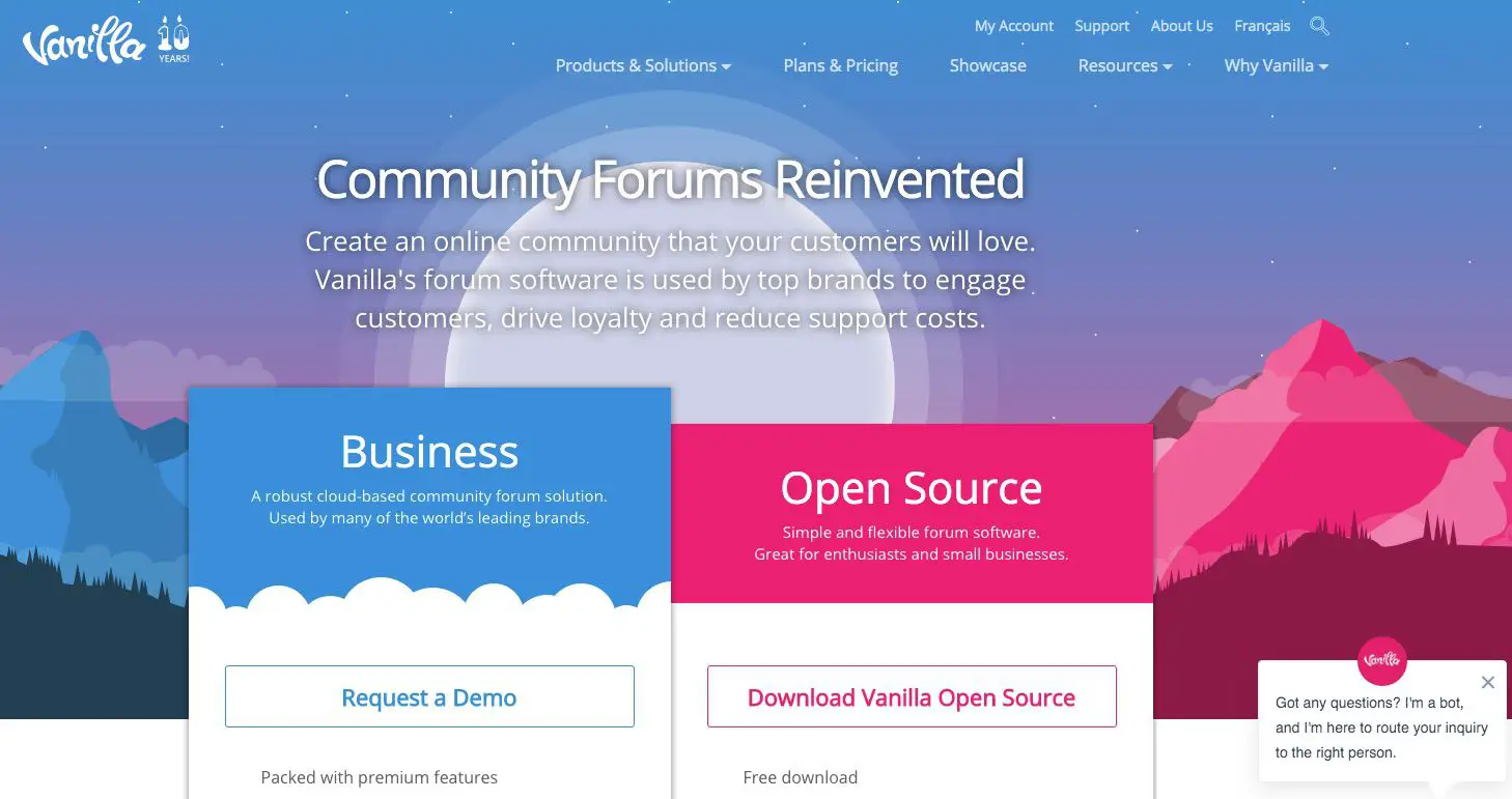 Captura de tela da ferramenta de fórum do Vanilla Forums para blog ou site