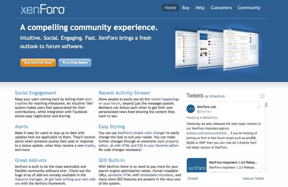 Captura de tela da ferramenta de fórum XenForo para blogs e sites