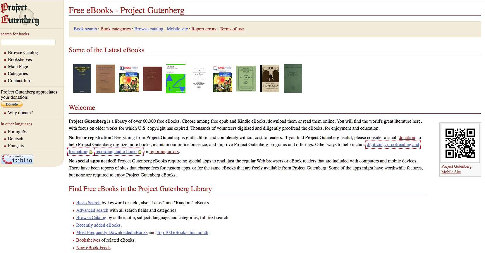 Project Gutenberg, onde você pode baixar e-books grátis para o Nook