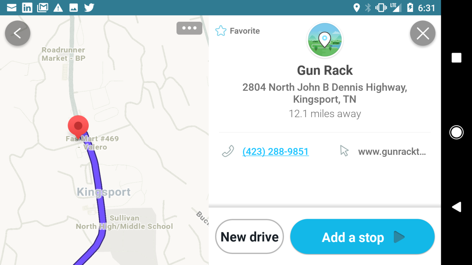 Captura de tela das informações da rota do Waze