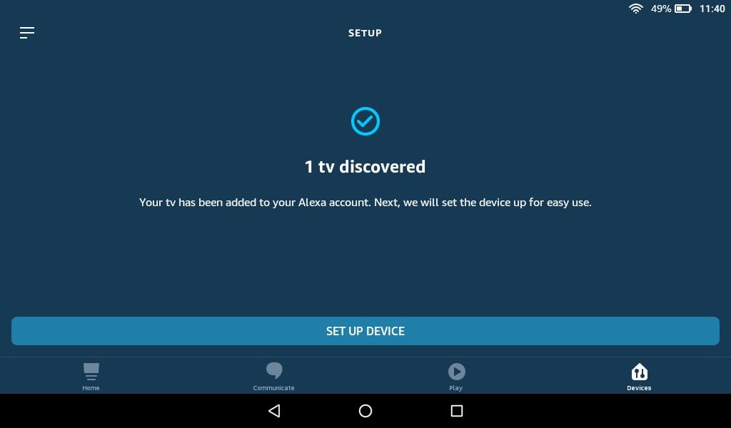 Toque em Configurar dispositivo quando Alexa descobrir seu aparelho.