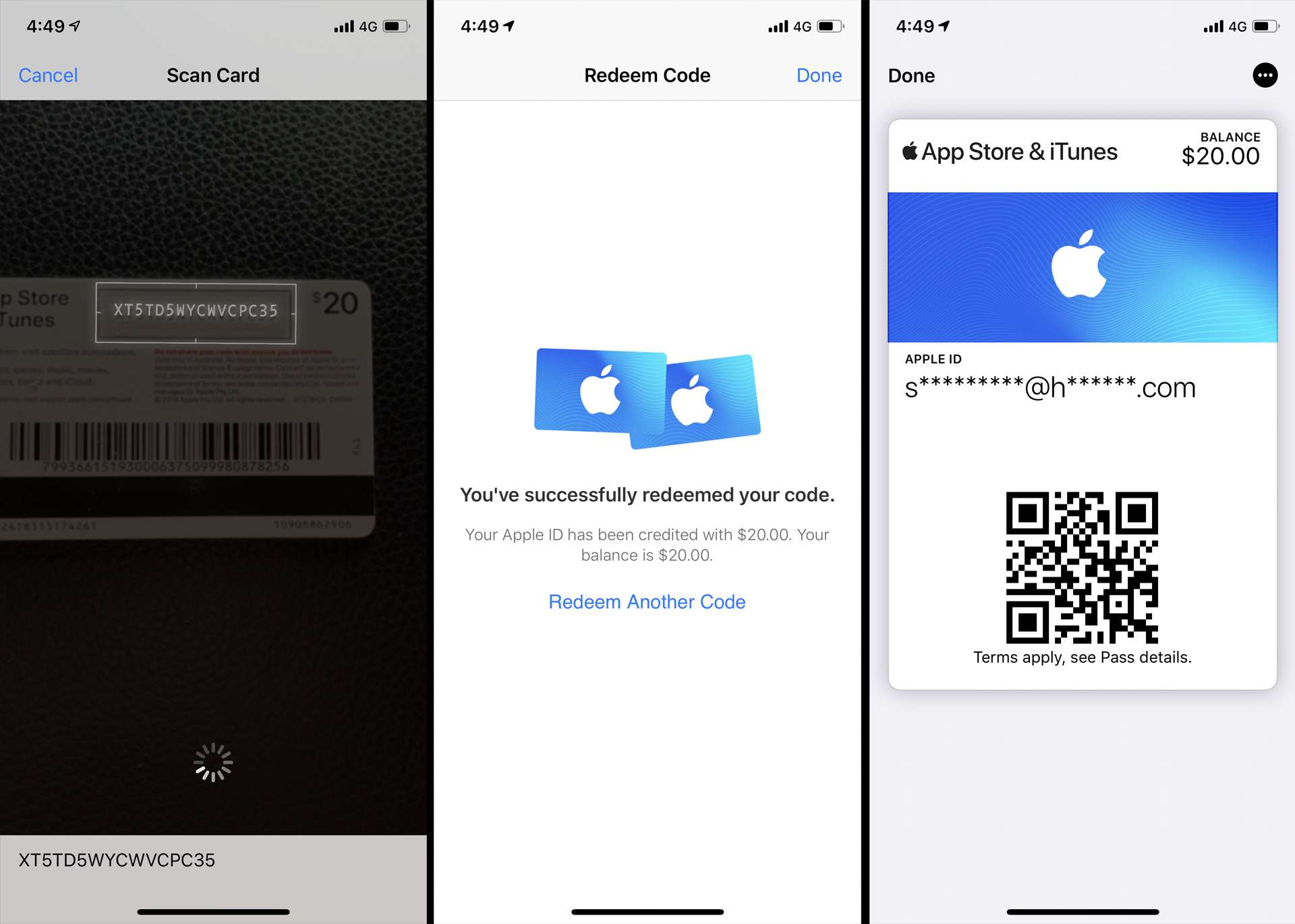 Resgatar um cartão-presente no aplicativo iPhone App Store e visualizar crédito no aplicativo Wallet.