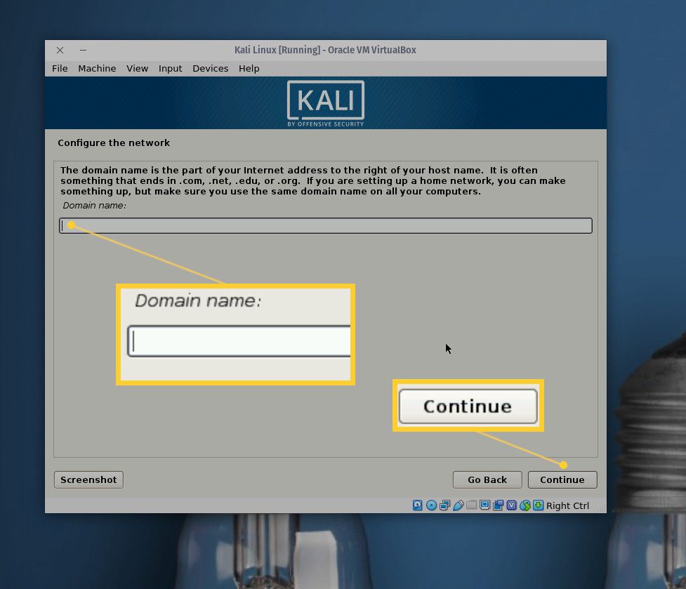 Captura de tela da janela de configuração do nome de domínio.
