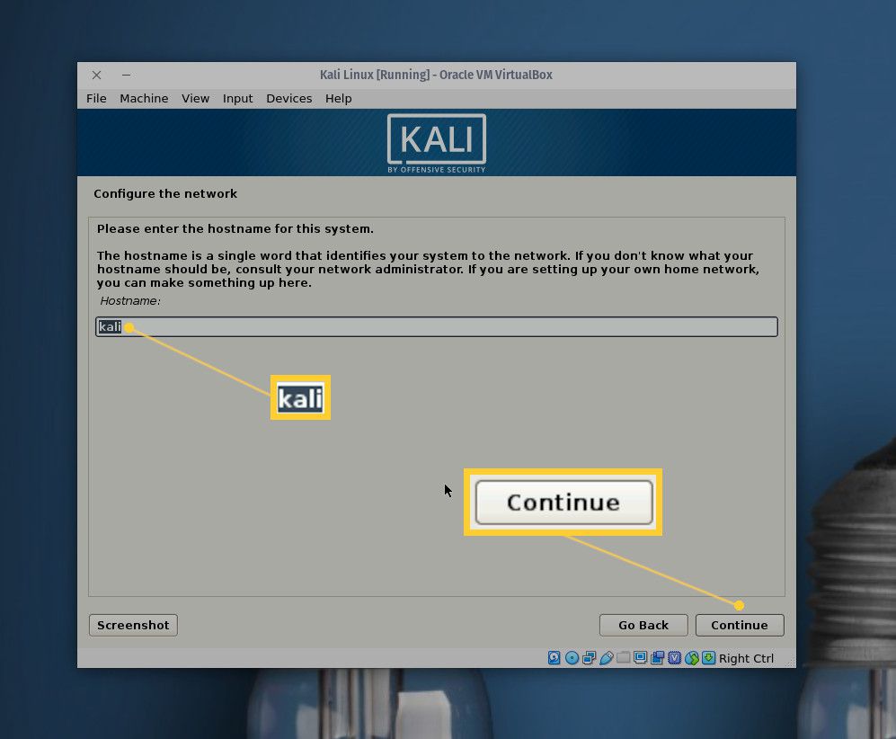 Captura de tela da janela de configuração do nome do host.