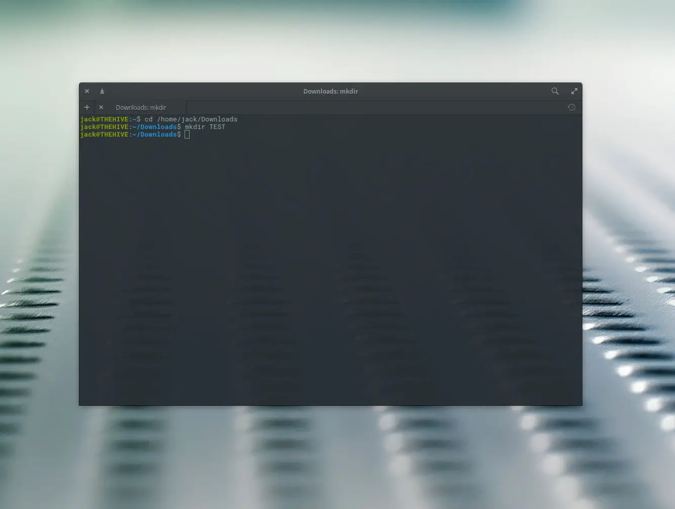 Captura de tela da criação de um novo diretório com o comando mkdir.