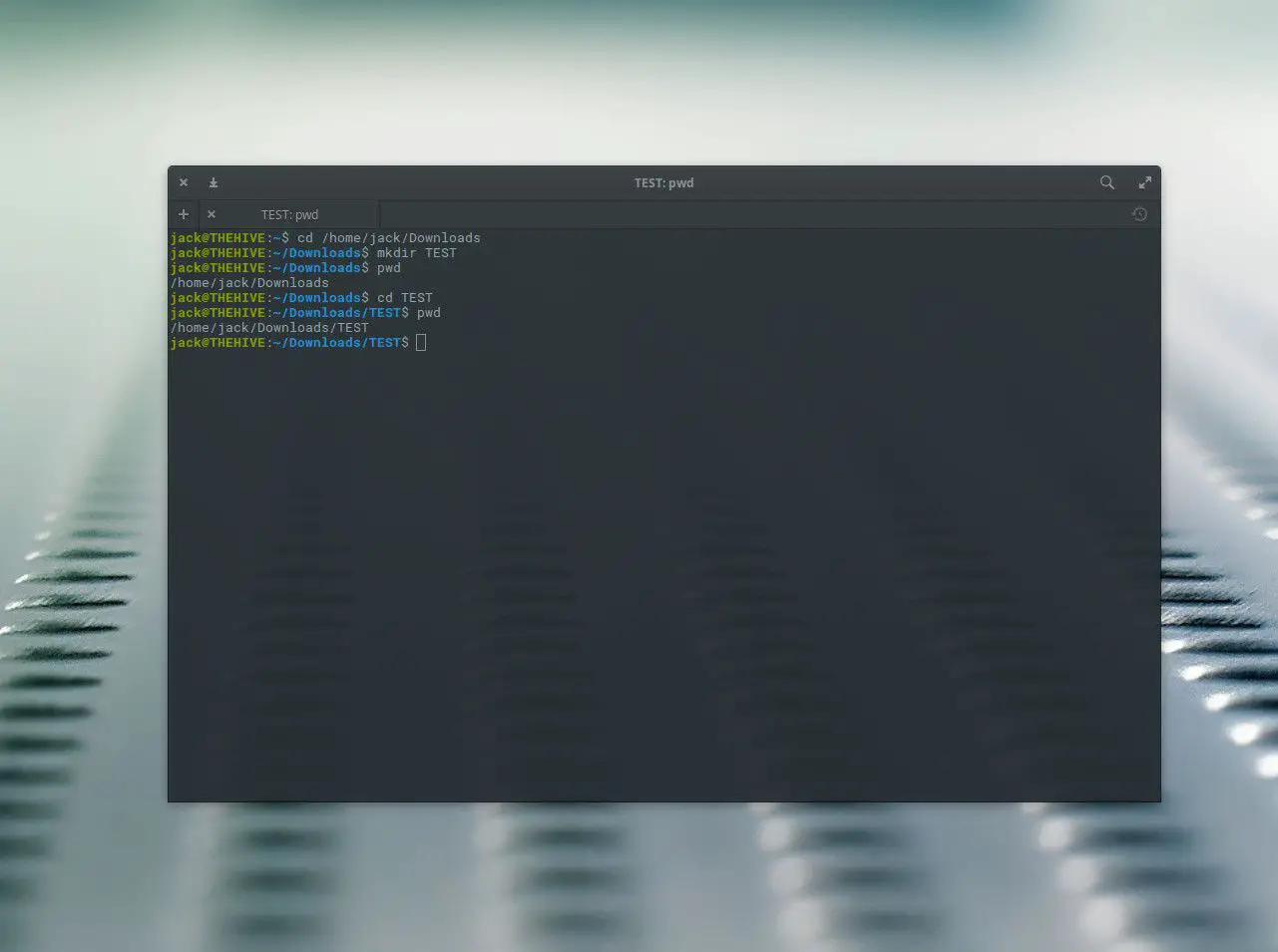 Captura de tela do uso do comando pwd.
