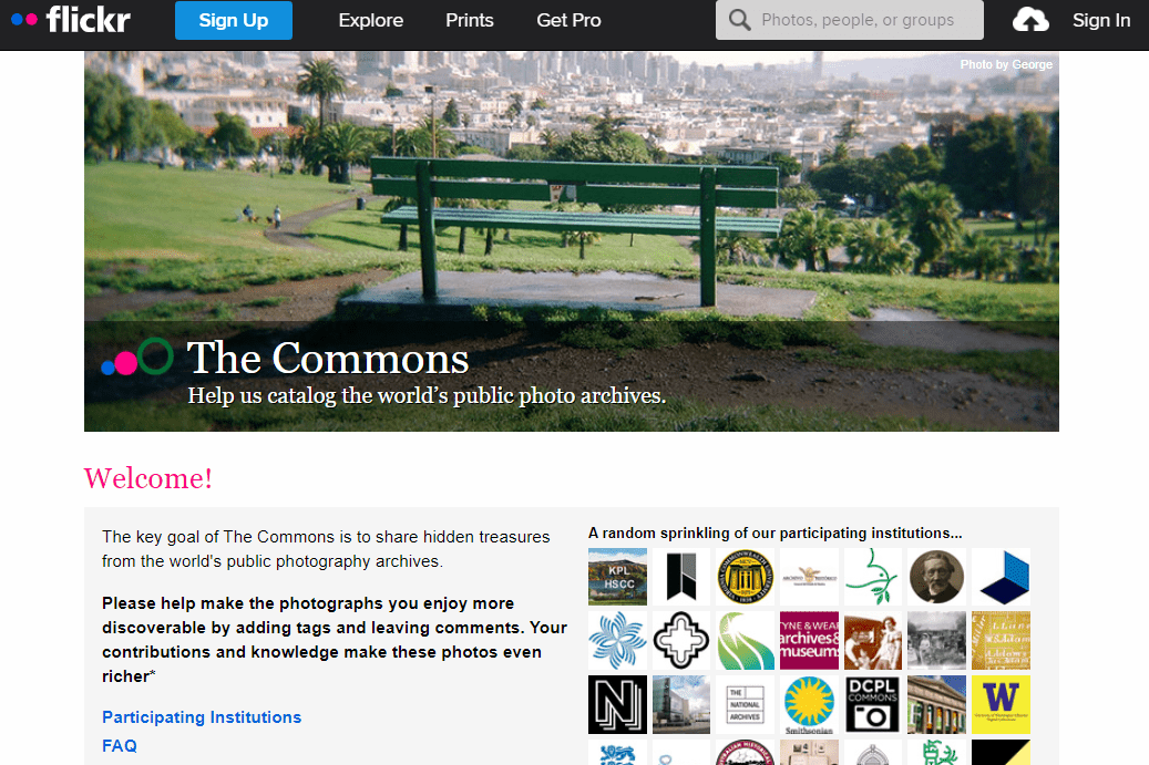 Captura de tela da página The Commons do Flickr