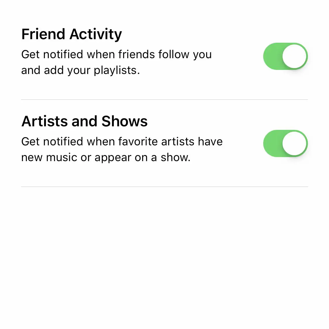 Uma captura de tela das opções de notificação de perfil no Apple Music no iPhone