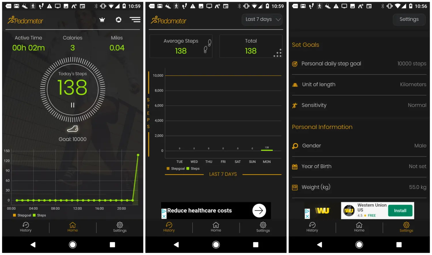 Captura de tela do aplicativo Pedômetro
