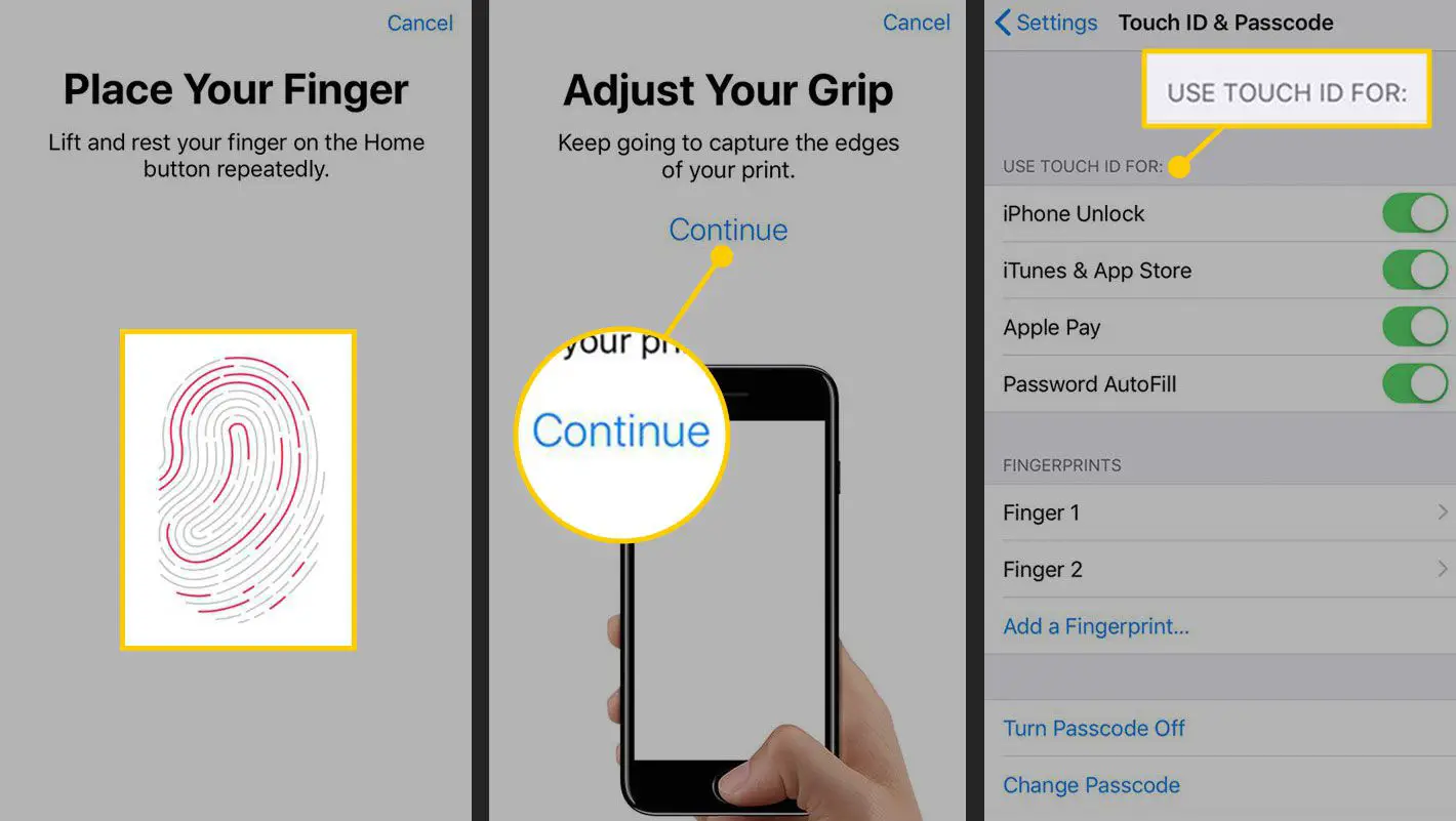 Adicionar uma impressão digital ao Touch ID no iPhone