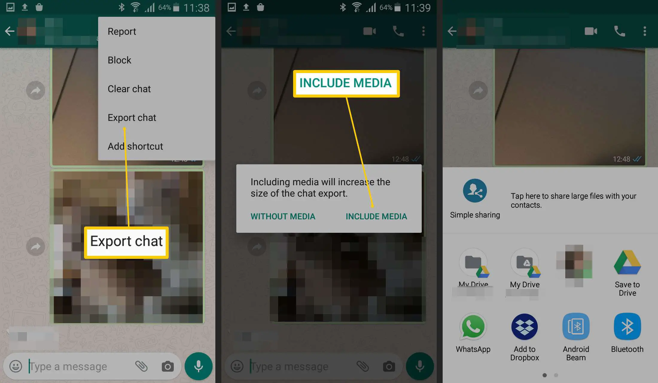 WhatsApp - etapas para exportar seu bate-papo para outro lugar no Android