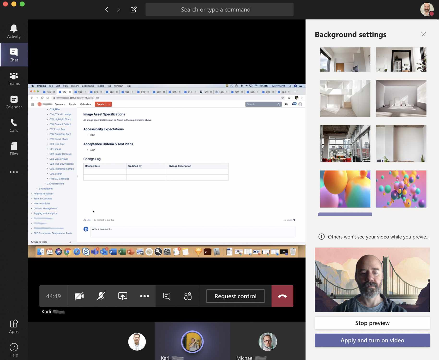 Captura de tela da visualização dos efeitos de fundo do Microsoft Teams