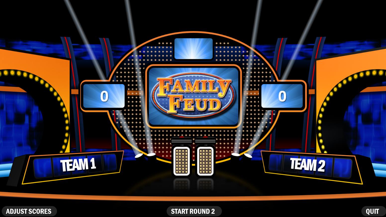 Uma tela da equipe Family Feud a partir de um modelo do PowerPoint