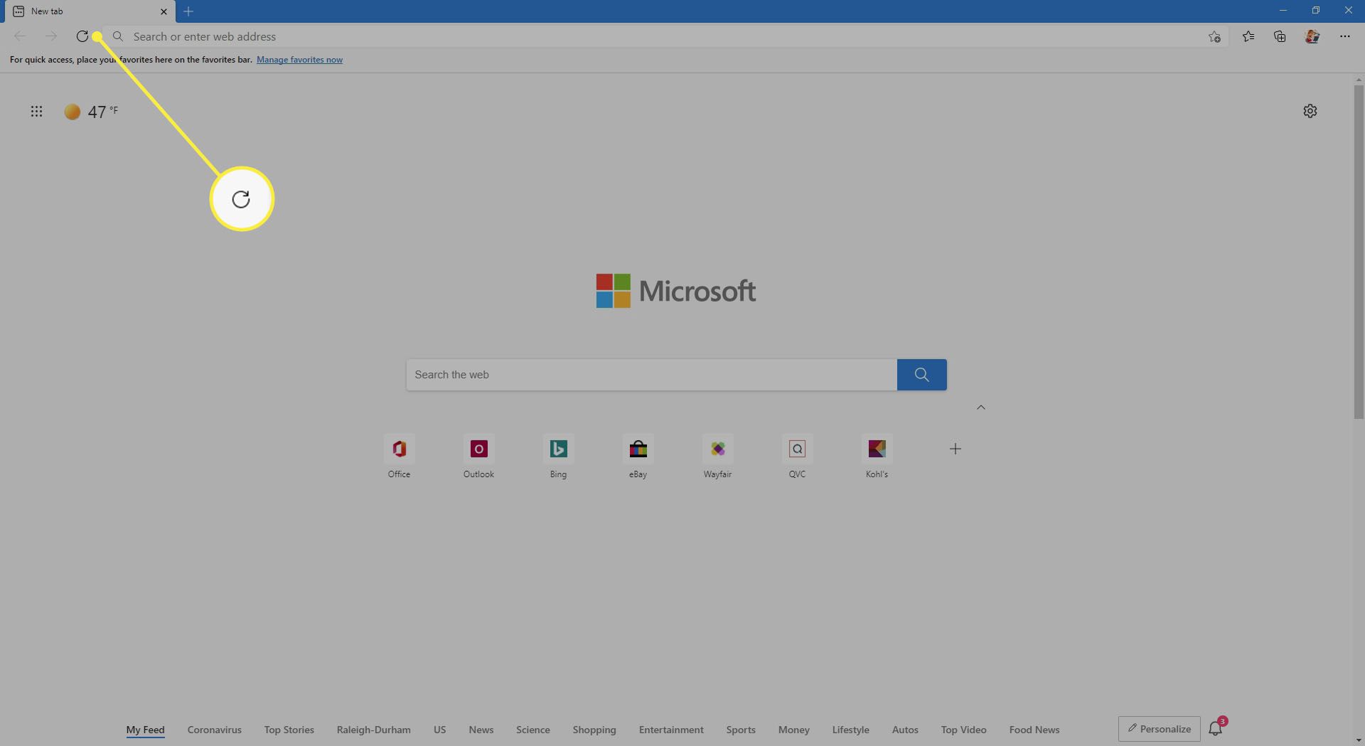 Ícone de atualização no Microsoft Edge para Windows.