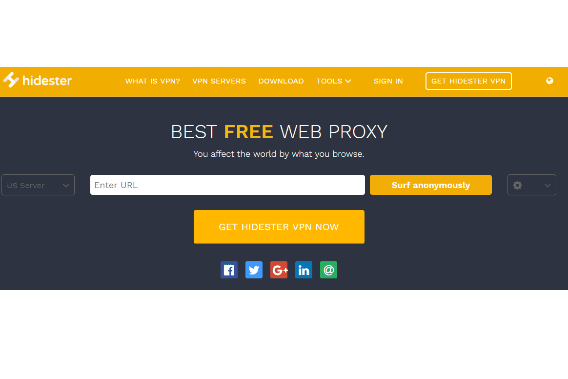 Captura de tela do site de proxy da web gratuito do Hidester