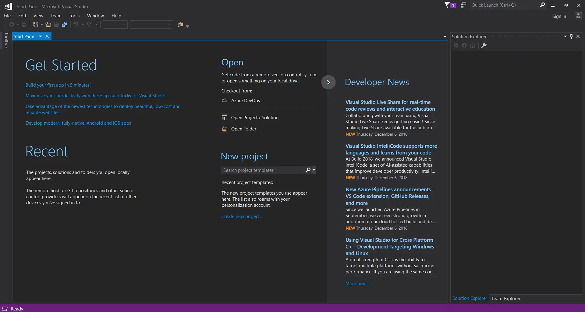 Microsoft Visual Studio aberto no Windows 10