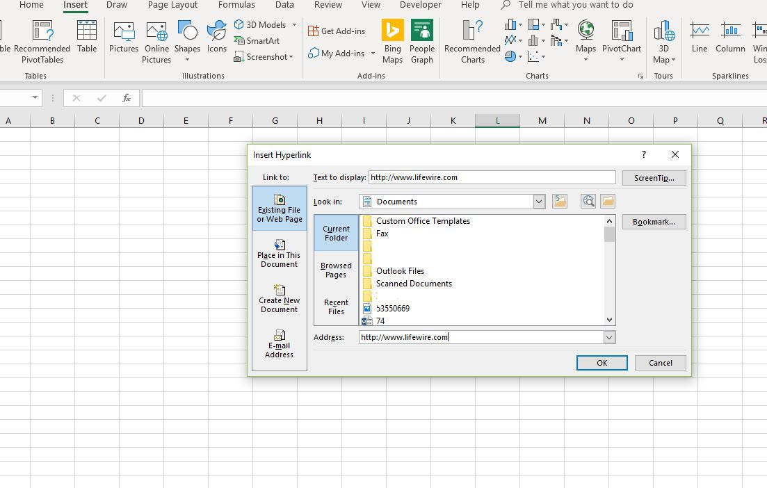 Insira um hiperlink de página da web no Excel
