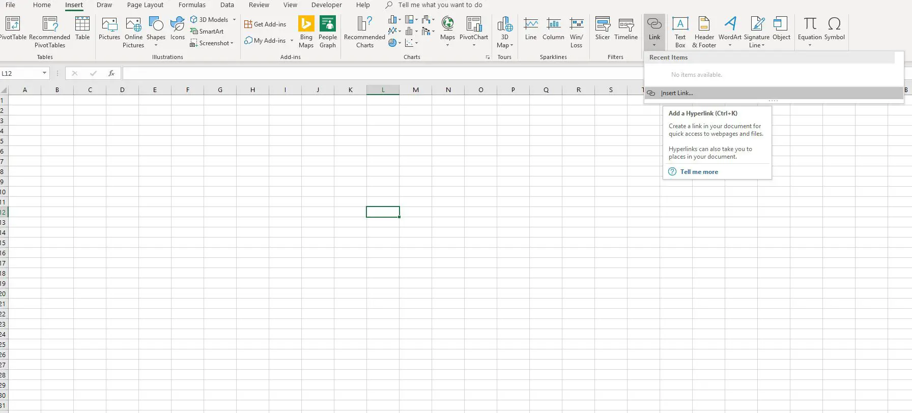 Insira um hiperlink da faixa do Excel