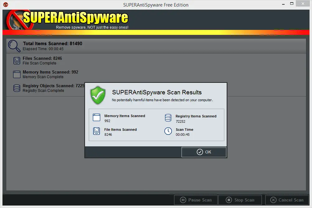 Captura de tela do SUPERAntiSpyware no Windows 8