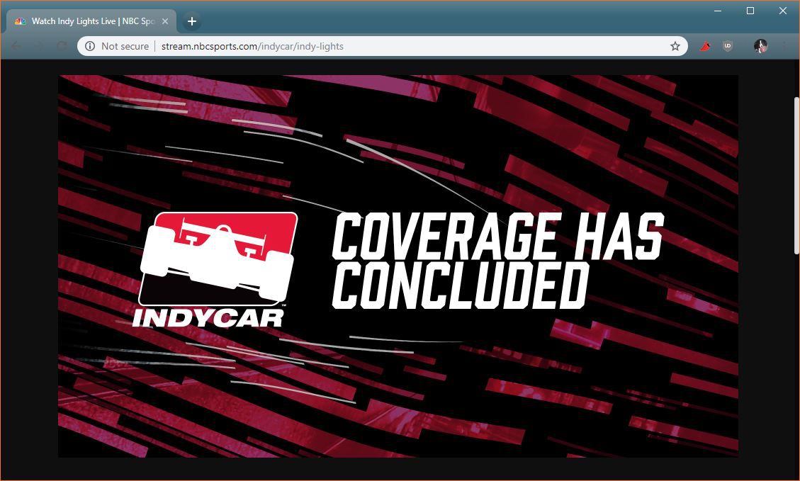Uma captura de tela da transmissão ao vivo de Indianapolis 500 na NBC Sports.