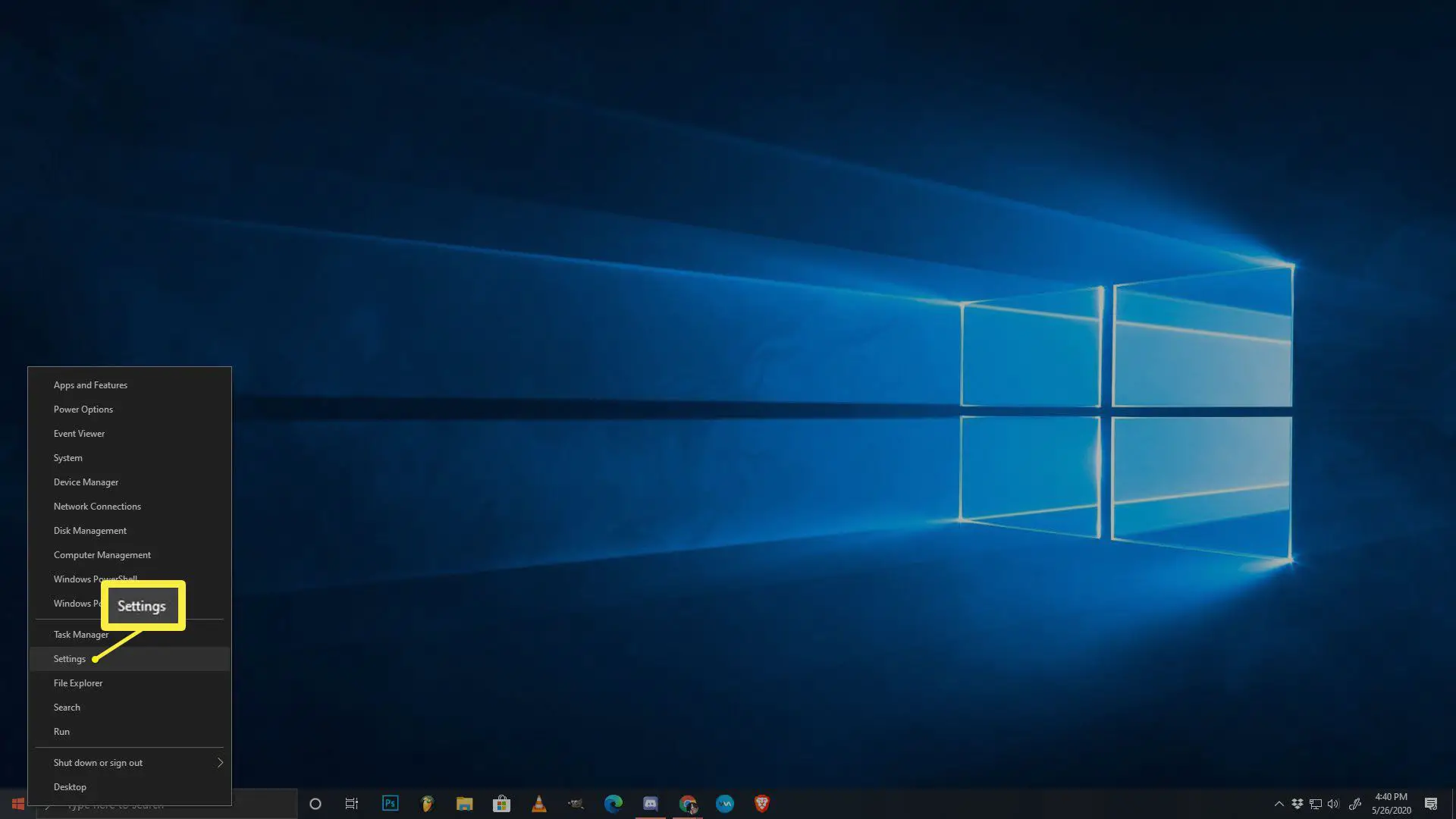 Uma captura de tela do menu Iniciar do Windows 10.