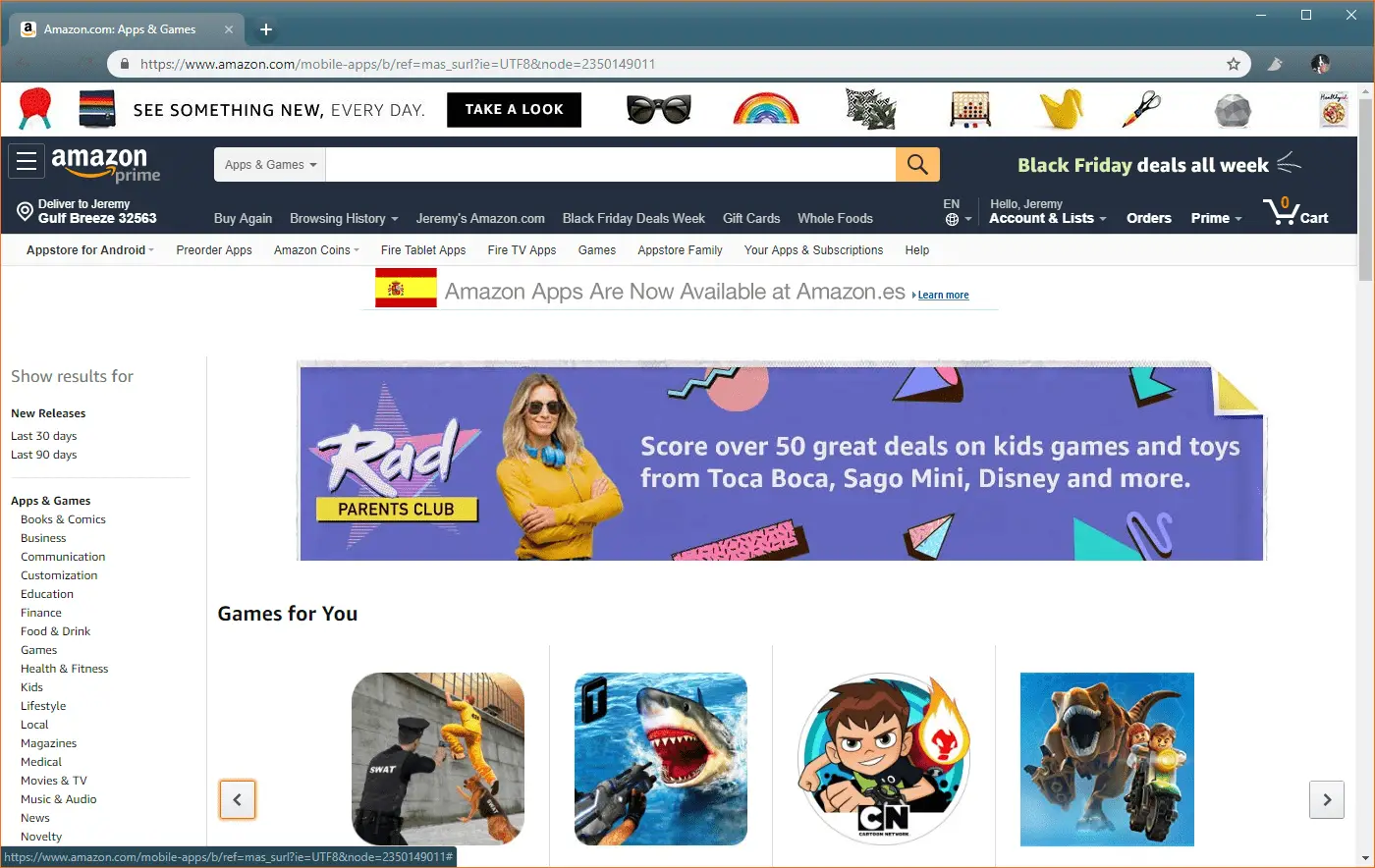 Uma captura de tela da loja de aplicativos da Amazon.