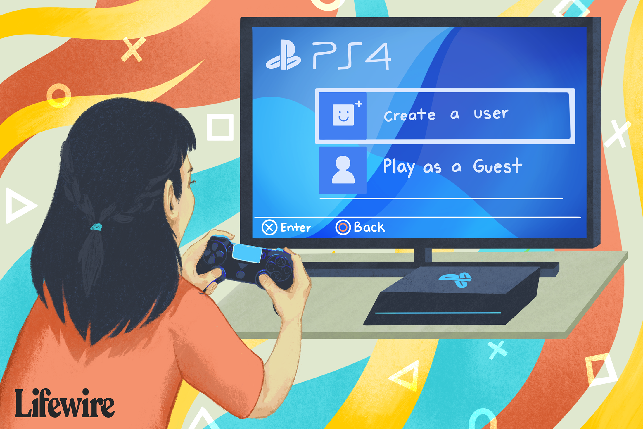 Ilustração de um jogador criando uma nova conta de usuário PS4