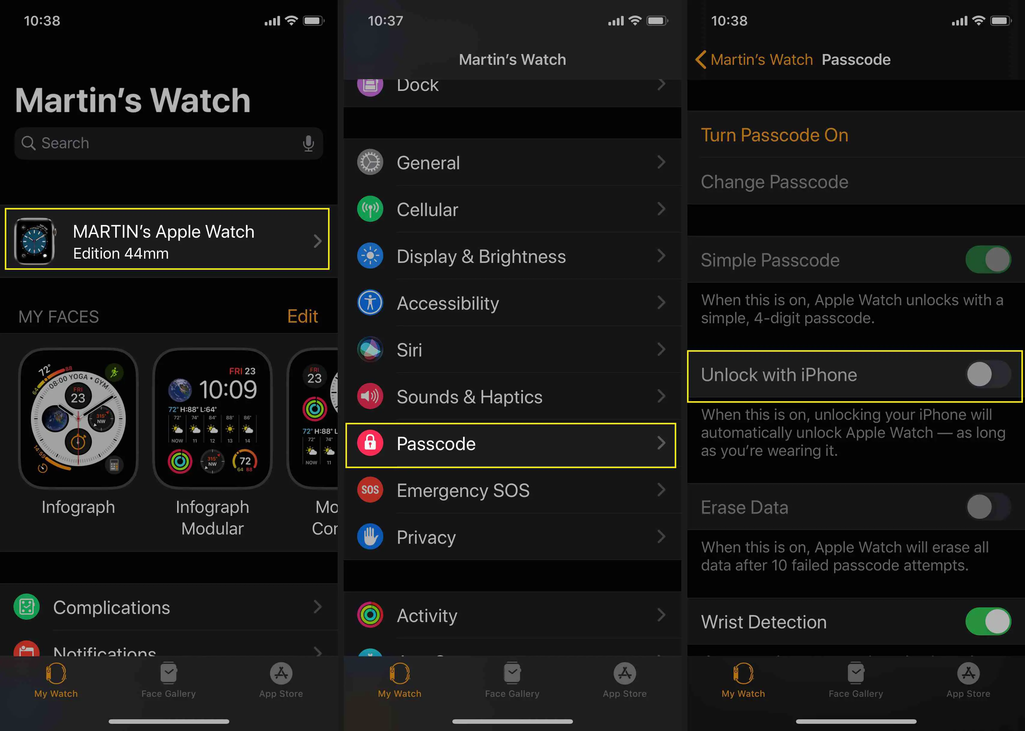 Use o aplicativo Watch para configurar seu Apple Watch para desbloquear com iPhone