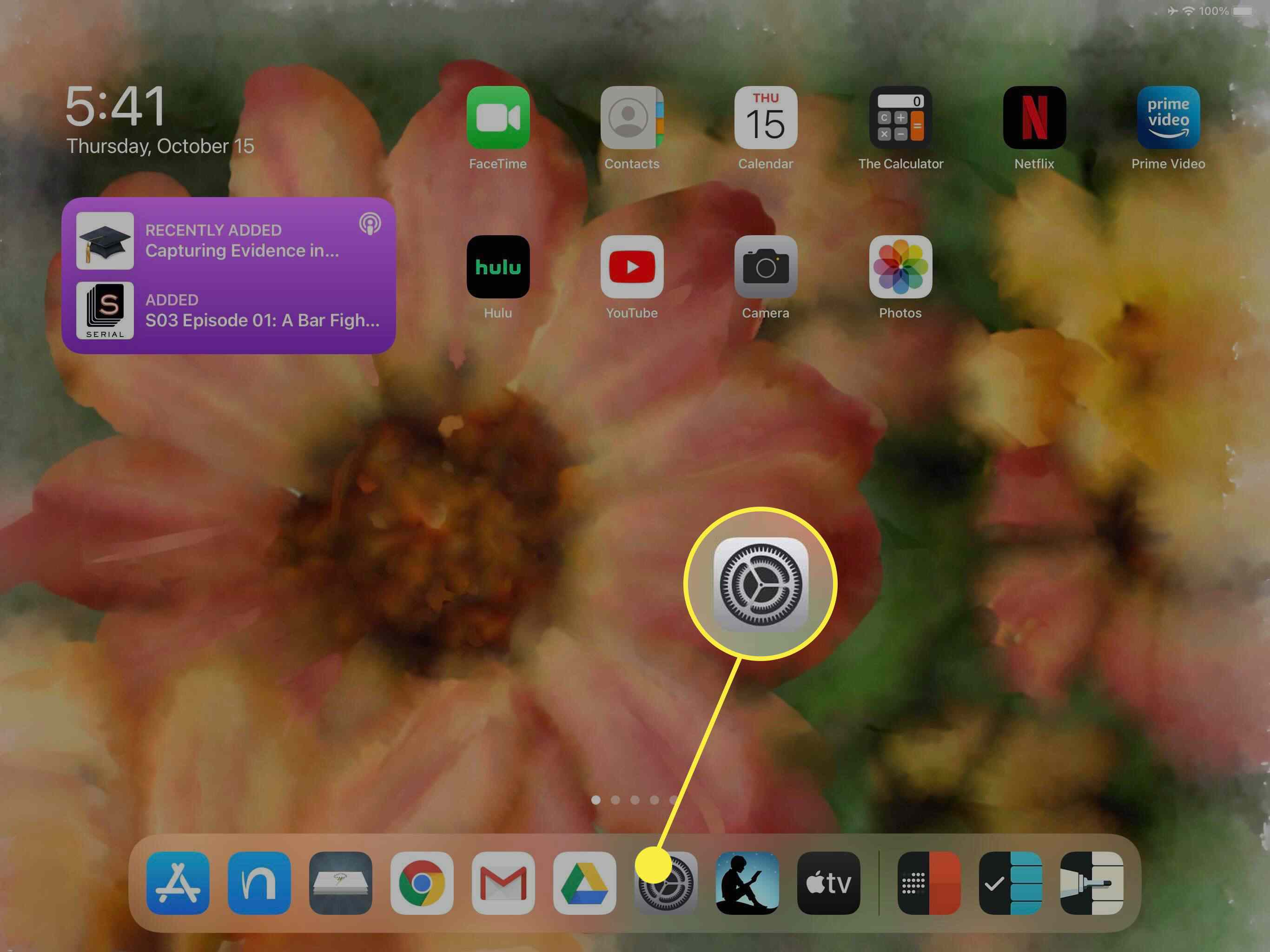 O ícone Configurações no iPad.