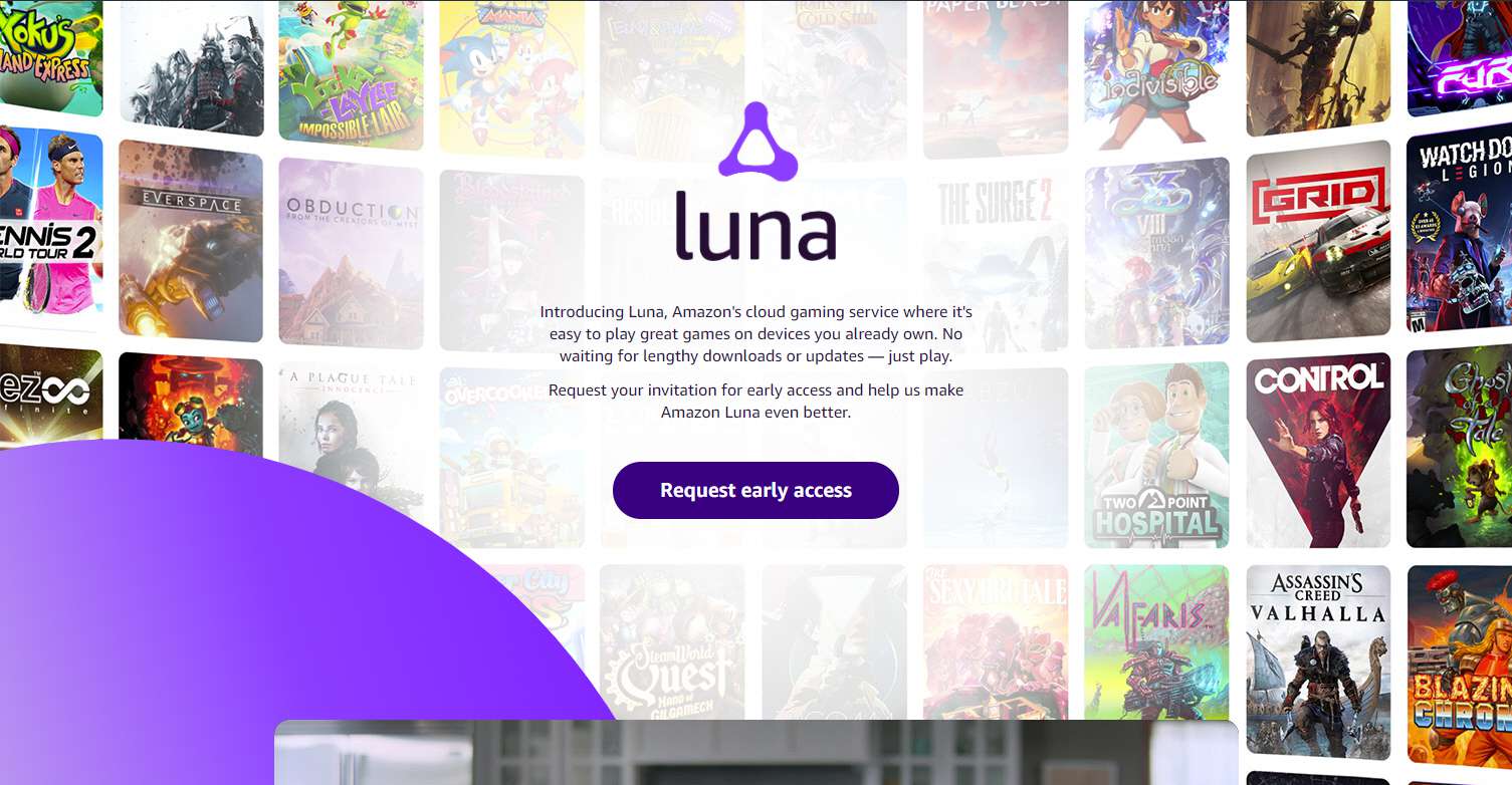 Uma captura de tela da página da web do Amazon Luna com o botão Solicitar acesso antecipado disponível.