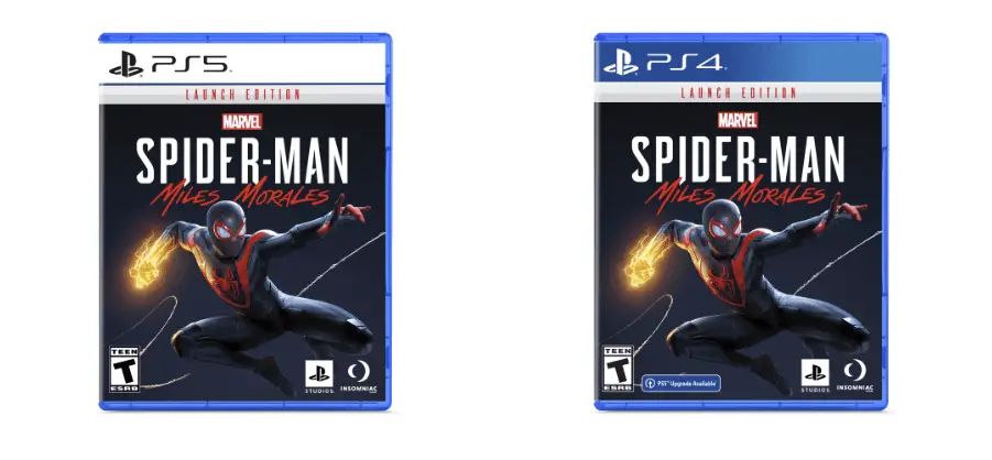 Estojos PS4 e PS5 e box art para o Homem-Aranha: Miles Morales